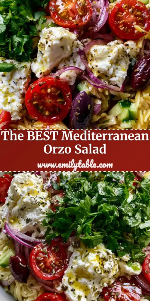 Summer Orzo Pasta Salad: The Ultimate Vibrant Mediterranean Guide 4 A top-down photo of a Summer orzo pasta salad in a white bowl with lemon slices, feta chunks, and parsley garnish.