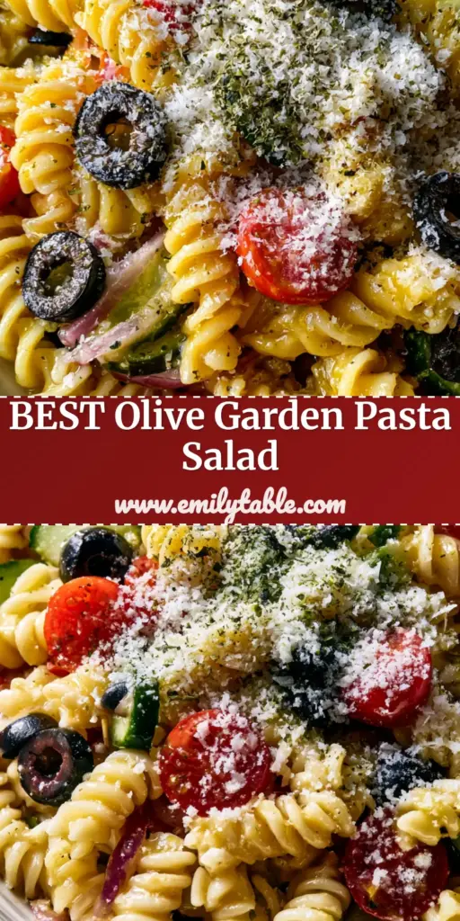 Olive Garden Pasta Salad: The Ultimate Zesty Copycat Recipe 4 A vibrant Olive Garden pasta salad with rotini, tomatoes, and whole pepperoncinis in a white bowl, heavily dusted with parmesan cheese.