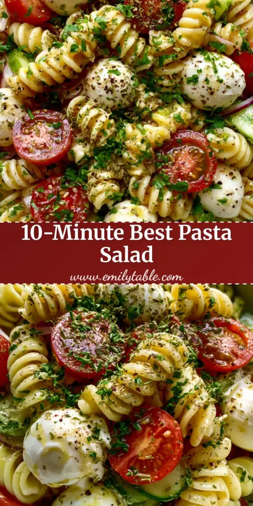 A top-down view of a vibrant Italian pasta salad in a matte white bowl featuring rotini, mozzarella pearls, and cherry tomatoes on a grey linen background.