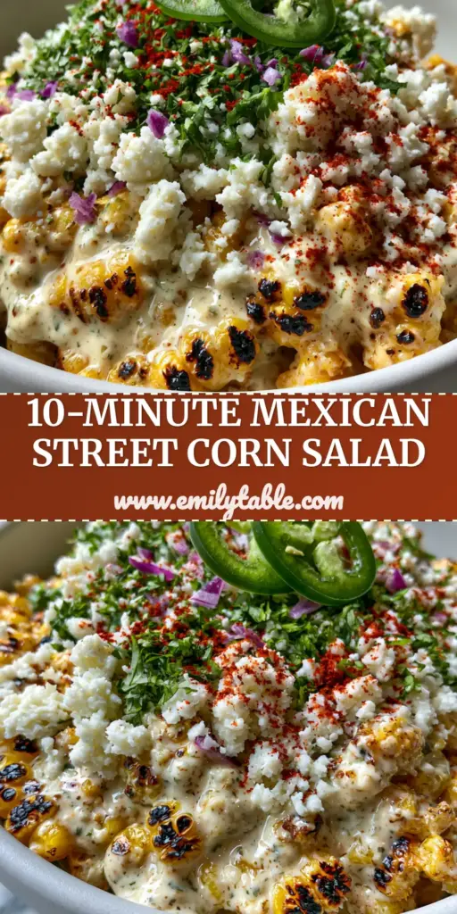 A close-up shot of Mexican Street Corn Salad with charred corn, cotija cheese, and jalapeño wheels in a white bowl. (Mexican Street Corn Salad)