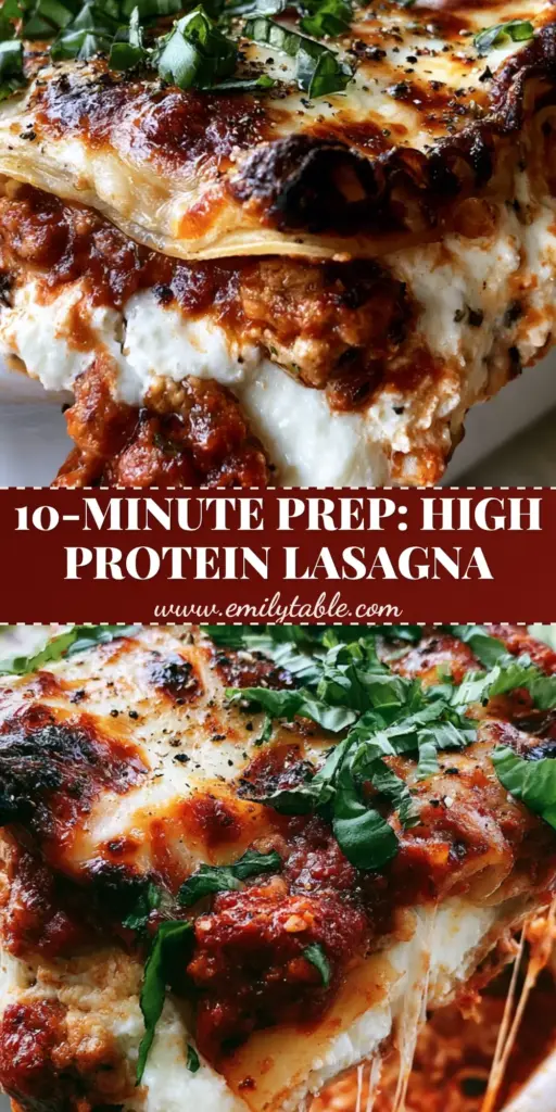 Quick & Easy Lasagna with Ground Turkey and Bubbly Mozzarella 4 A thick, layered slice of Quick & Easy Lasagna with an epic long cheese pull being lifted from a rustic white dish.