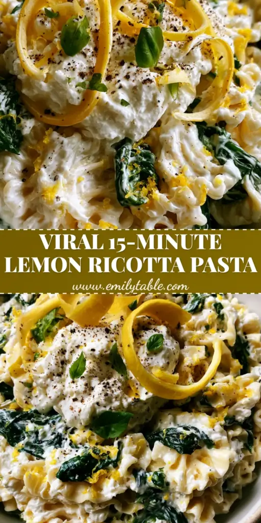Lemon Ricotta Pasta with Whipped Ricotta and Wavy Mafaldine 3 A shallow ceramic bowl of Lemon Ricotta Pasta featuring wavy mafaldine ribbons, whipped ricotta, and lemon zest curls. (Lemon Ricotta Pasta)