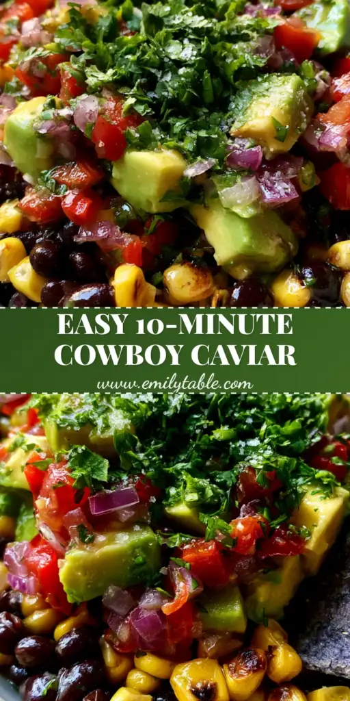 Black Bean Corn Salsa: The Ultimate Zesty Cowboy Caviar Recipe 4 A close-up vertical shot of vibrant Black Bean Corn Salsa in a white bowl, featuring charred corn and diced avocado, with a blue corn chip side.