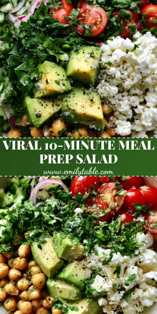 A top-down vibrant Mediterranean chickpea feta avocado salad in a matte off-white bowl showing lime-green avocado and tan chickpeas.