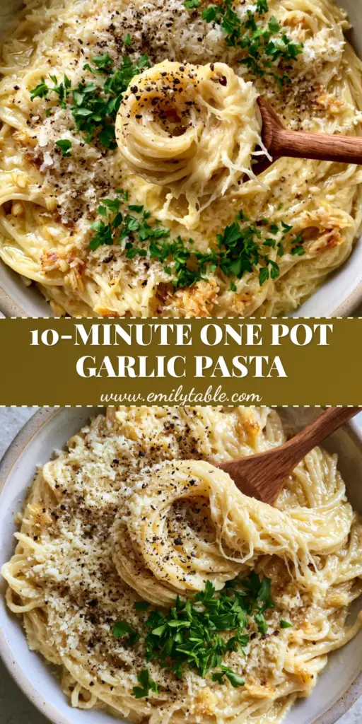 A top-down view of creamy garlic butter pasta in a shallow bowl with a wooden spoon lifting a swirl of spaghetti, featuring golden sauce and parmesan snowfall.
