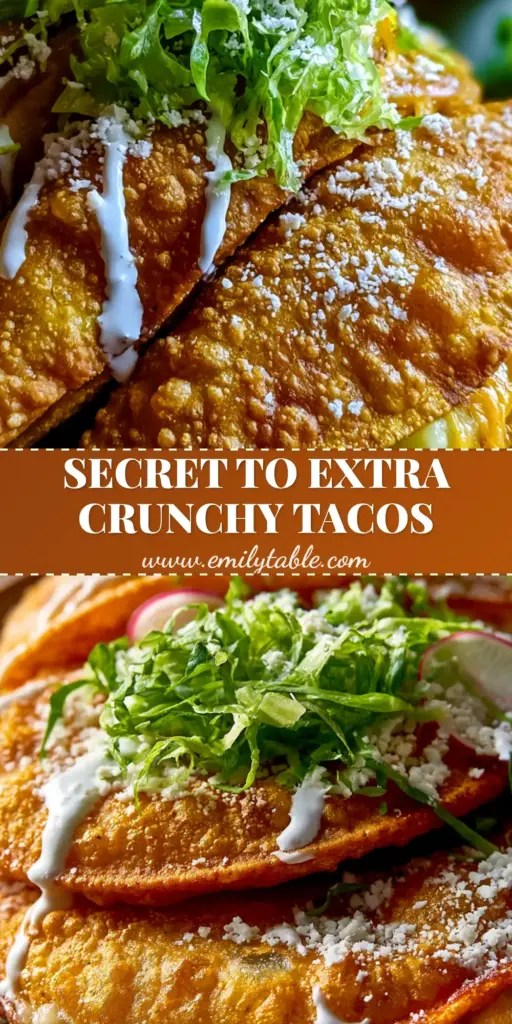 A stack of three golden-brown tacos dorados topped with crema, lettuce, cotija cheese, and radish slices on a rustic plate. (tacos dorados)