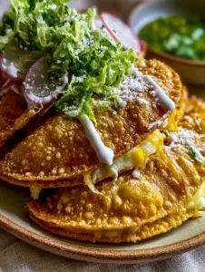 Extreme close up of bubbled corn tortilla texture on golden-brown tacos dorados. (tacos dorados)