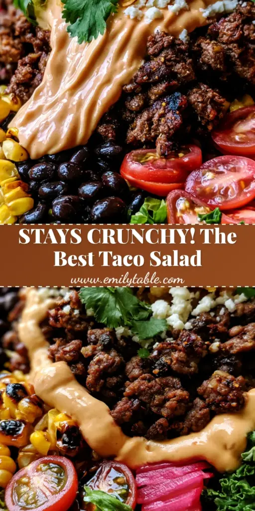 A gourmet taco salad in a matte stone bowl featuring seared ground beef, charred corn, glossy black beans, and bright pink watermelon radishes. (taco salad)