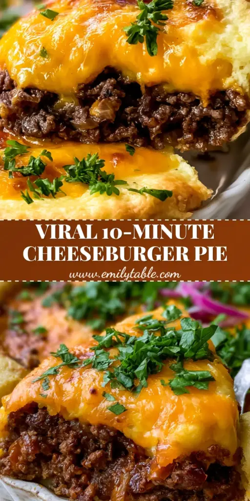A close-up of a slice of Cheeseburger Pie being lifted with a silver server, showing the meat, cheese, and fluffy crust. (Cheeseburger Pie recipe)
