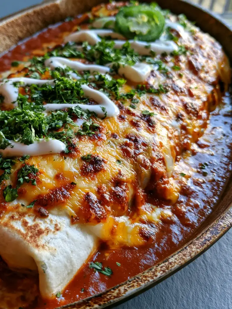Smothered burritos drizzled with Mexican crema and topped with fresh sliced jalapenos and cilantro.