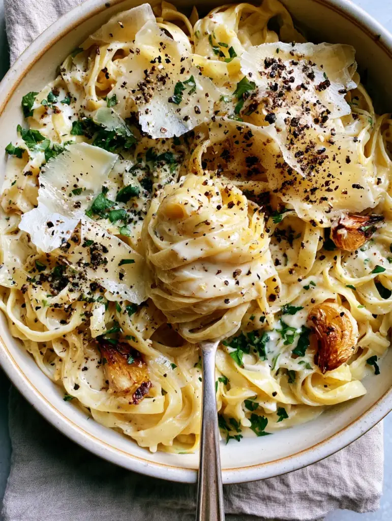 A silver fork twirling a massive bundle of creamy 20-minute pasta showing the pull of the sauce.