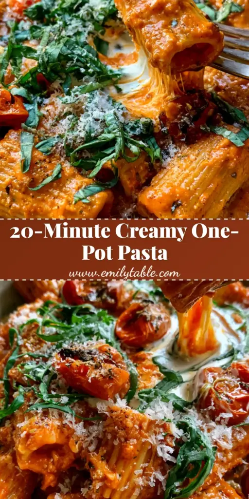 A handheld smartphone photo of a rustic bowl of creamy tomato pasta with rigatoni, blistered tomatoes, and fresh basil chiffonade.