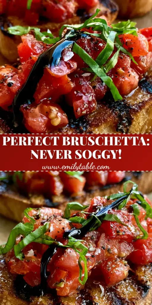 Italian Bruschetta with Balsamic Glaze and Heirloom Tomatoes 4 A close-up vertical shot of three Italian Bruschetta slices topped with heirloom tomatoes, fresh basil ribbons, and a dark balsamic glaze drizzle. (Italian Bruschetta)