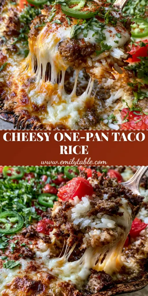 A bubbling taco rice casserole in a cast iron skillet featuring a thick cheese pull of cheddar and Monterey Jack with fresh jalapeños and tomatoes.