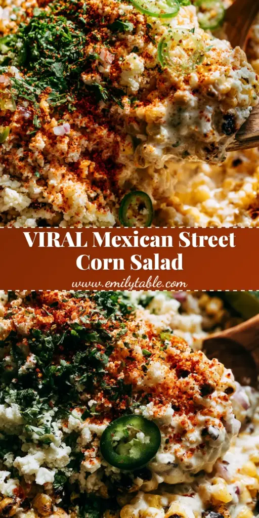 Mexican Salad with Charred Corn and Creamy Lime Crema 3 A rustic bowl of Mexican salad featuring charred yellow corn, white cotija cheese, and a dusting of red Tajin seasoning.