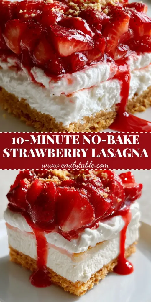 Strawberry Lasagna Recipe: The Ultimate No-Bake Summer Dessert 4 A thick, square slice of Strawberry Lasagna with a Golden Oreo crust, white cream layers, and glazed strawberries on a white plate.
