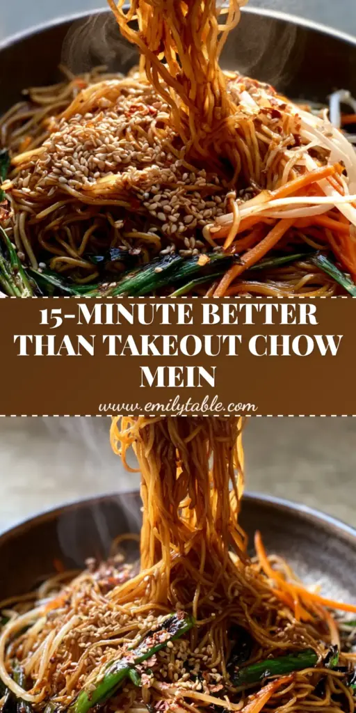 Chow Mein: The Ultimate Wok-Seared Noodle Recipe 3 A steaming bowl of authentic Chow Mein with glistening thin noodles, charred green scallions, and mung bean sprouts being lifted by wooden chopsticks. (Chow Mein)