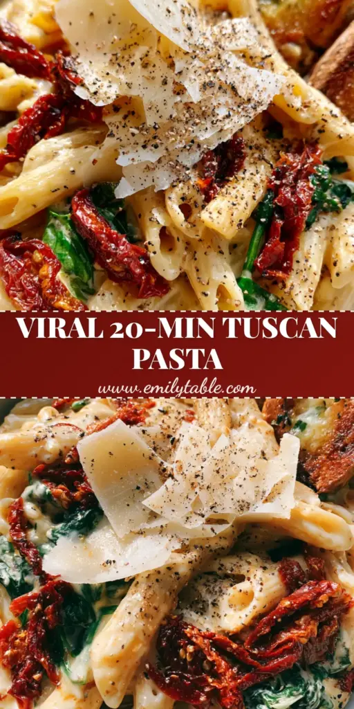 A handheld POV of a bowl of Tuscan sun-dried tomato penne with creamy ivory sauce, red tomatoes, spinach, and garlic bread.