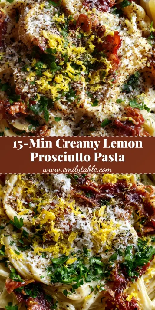 Prosciutto Pasta with Creamy Lemon Garlic Sauce and Crispy Ribbons 4 A top-down view of a bowl of creamy prosciutto pasta with linguine, lemon zest, and crispy prosciutto ribbons. (prosciutto pasta)
