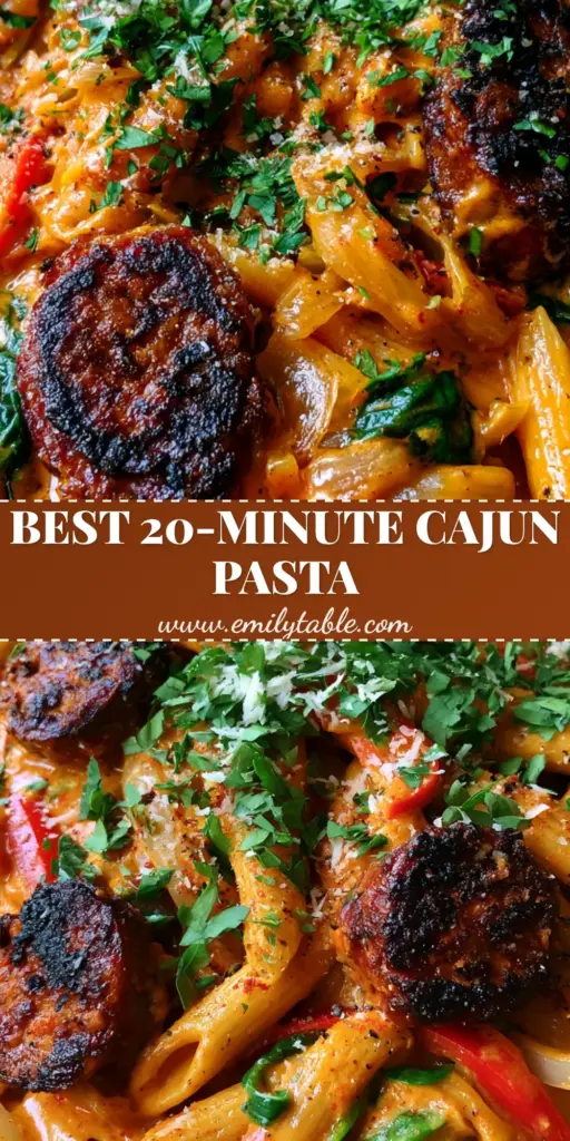 Creamy Smoky Cajun Sausage Penne with Charred Andouille 4 A top-down view of creamy smoky cajun sausage penne in a black skillet with vibrant orange sauce and parsley. (creamy smoky cajun sausage penne)