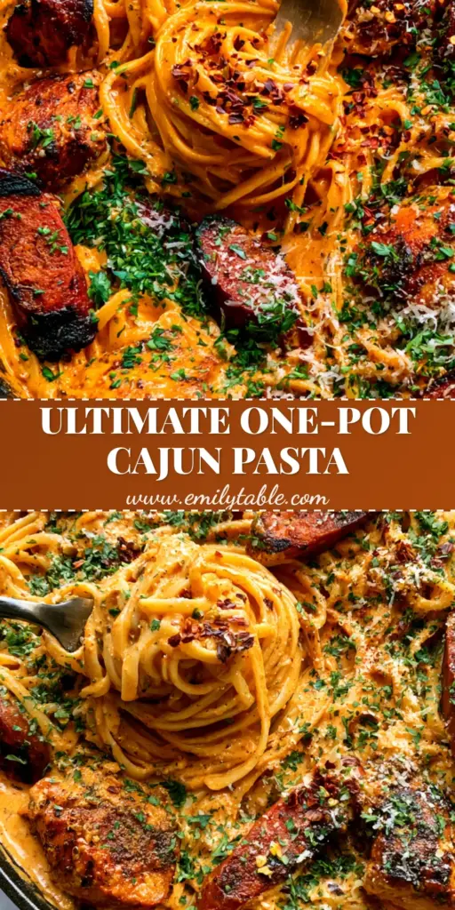 A rustic cast iron skillet filled with creamy Cajun Sausage and Chicken Linguine, topped with fresh parsley and parmesan cheese.